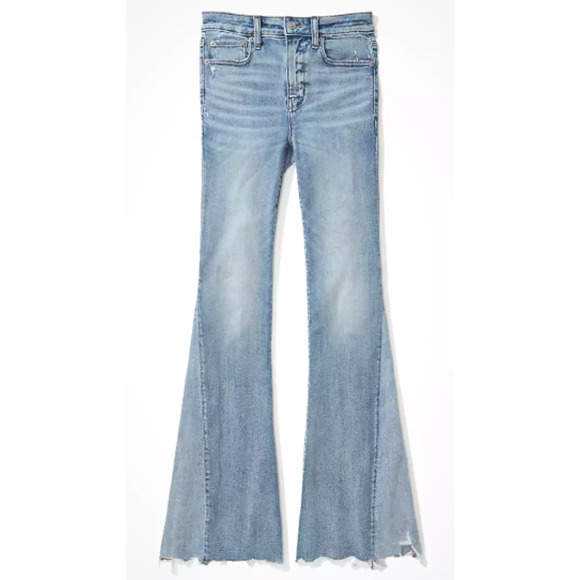 American Eagle Festival Flare Jean 16 Next Level Stretch Denim Distress Fray NEW - Picture 4 of 12